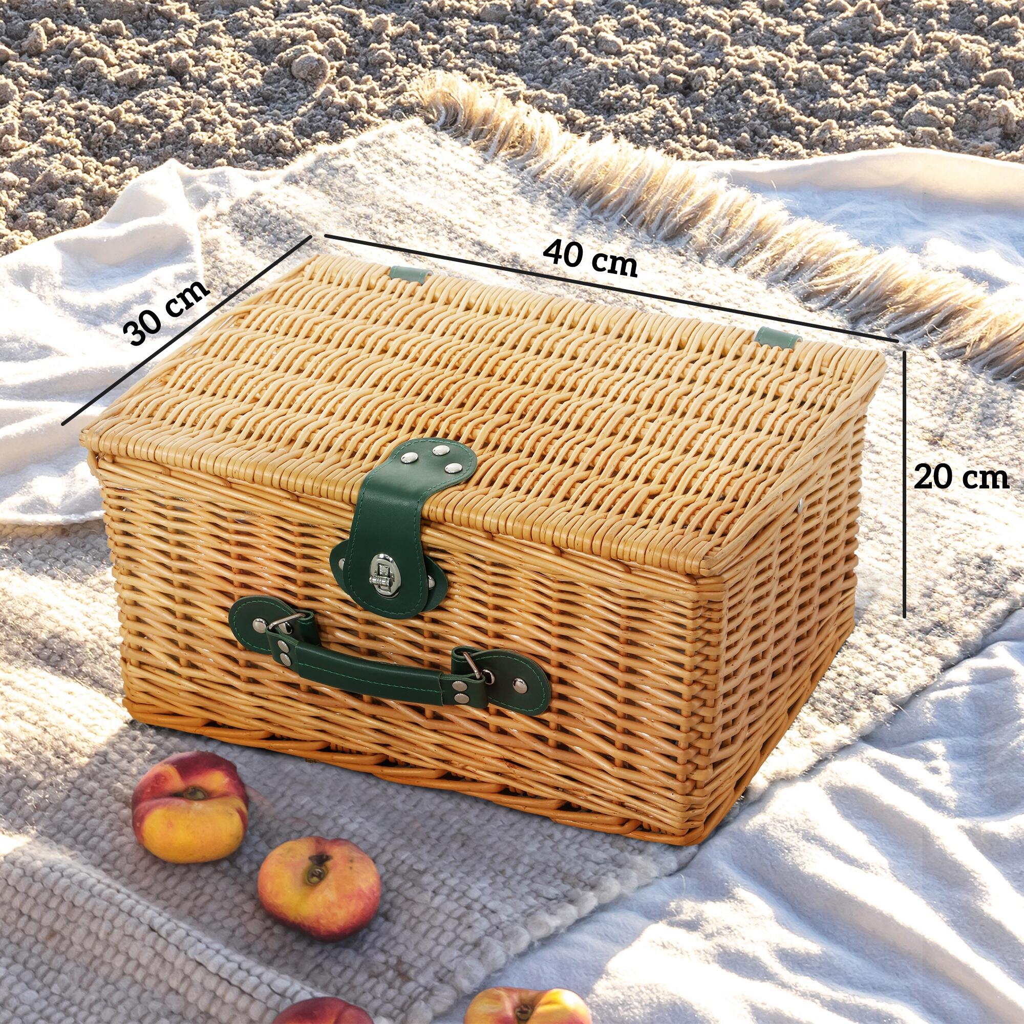 Outsunny Cesta da Pic Nic per 2 Persone con Area Frigo in Vimini Marrone Chiaro 3/7