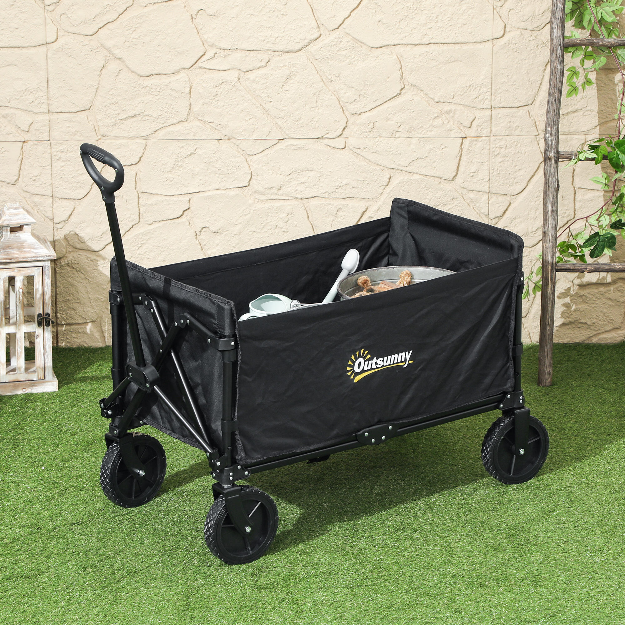 Outsunny Carrello da Esterno da 120L Pieghevole 90x48x62 cm Nero 2/7