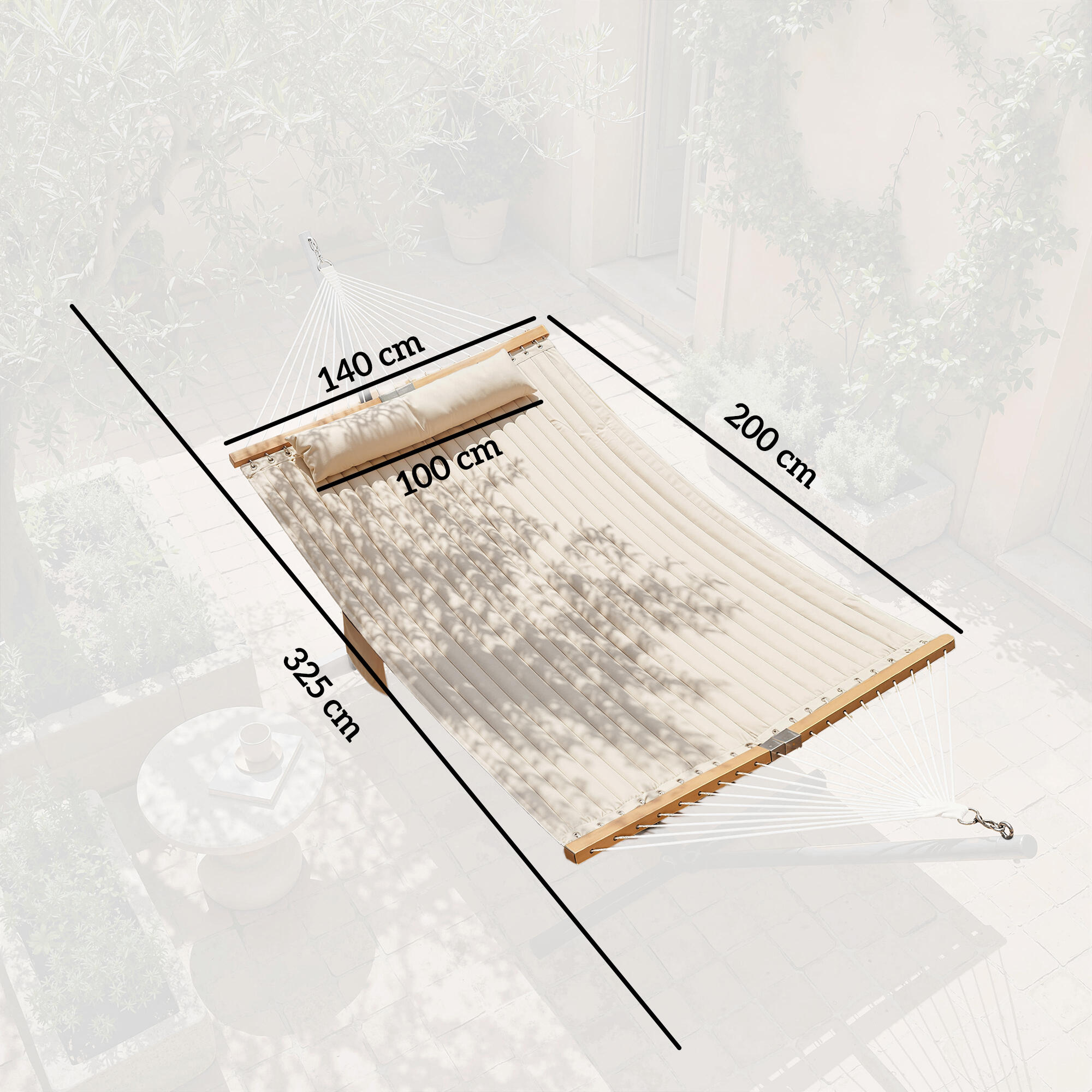 Outsunny Amaca da Esterno Imbottita con Cuscino, 325x140 cm, Bianco Crema 3/7