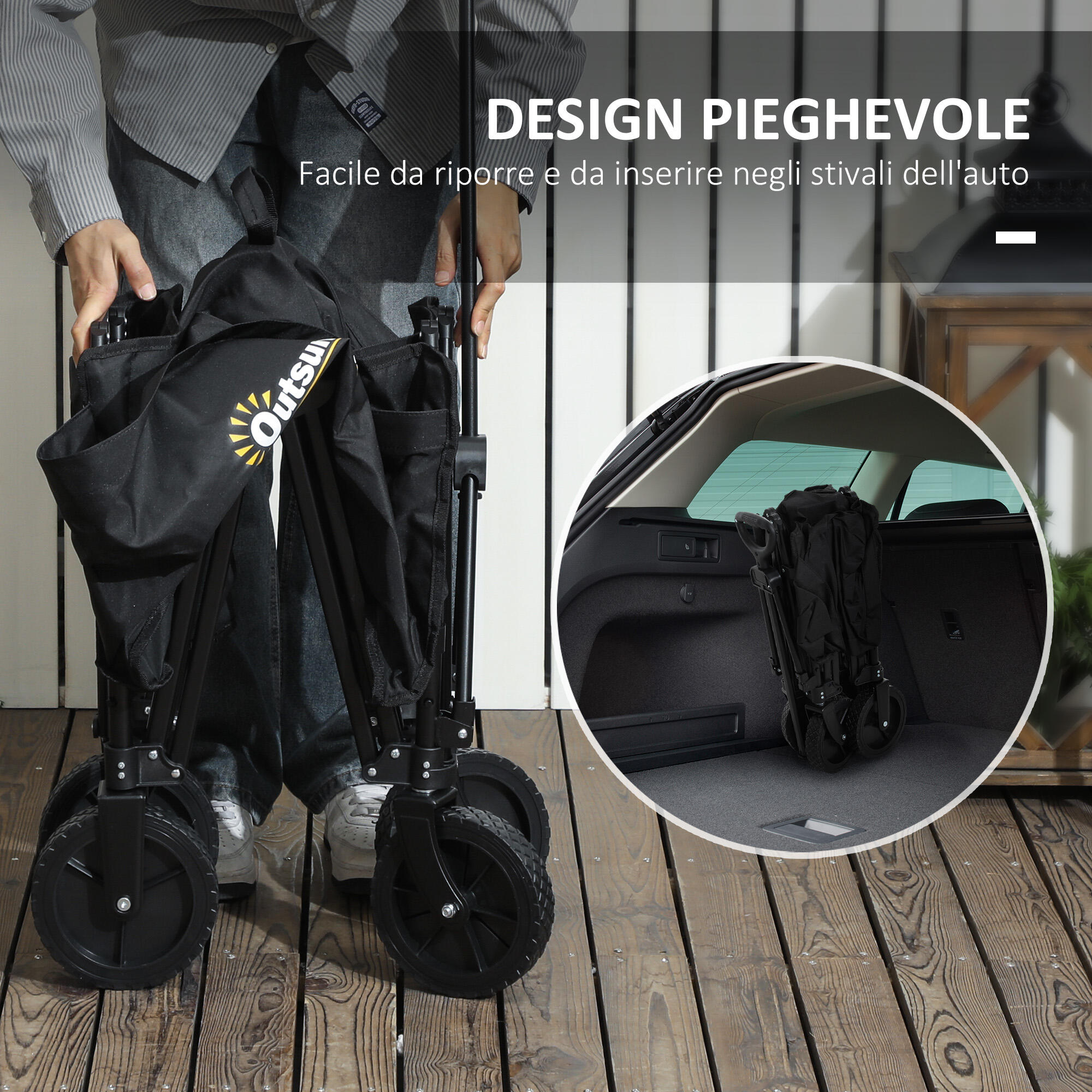 Outsunny Carrello da Esterno da 120L Pieghevole 90x48x62 cm Nero 6/7