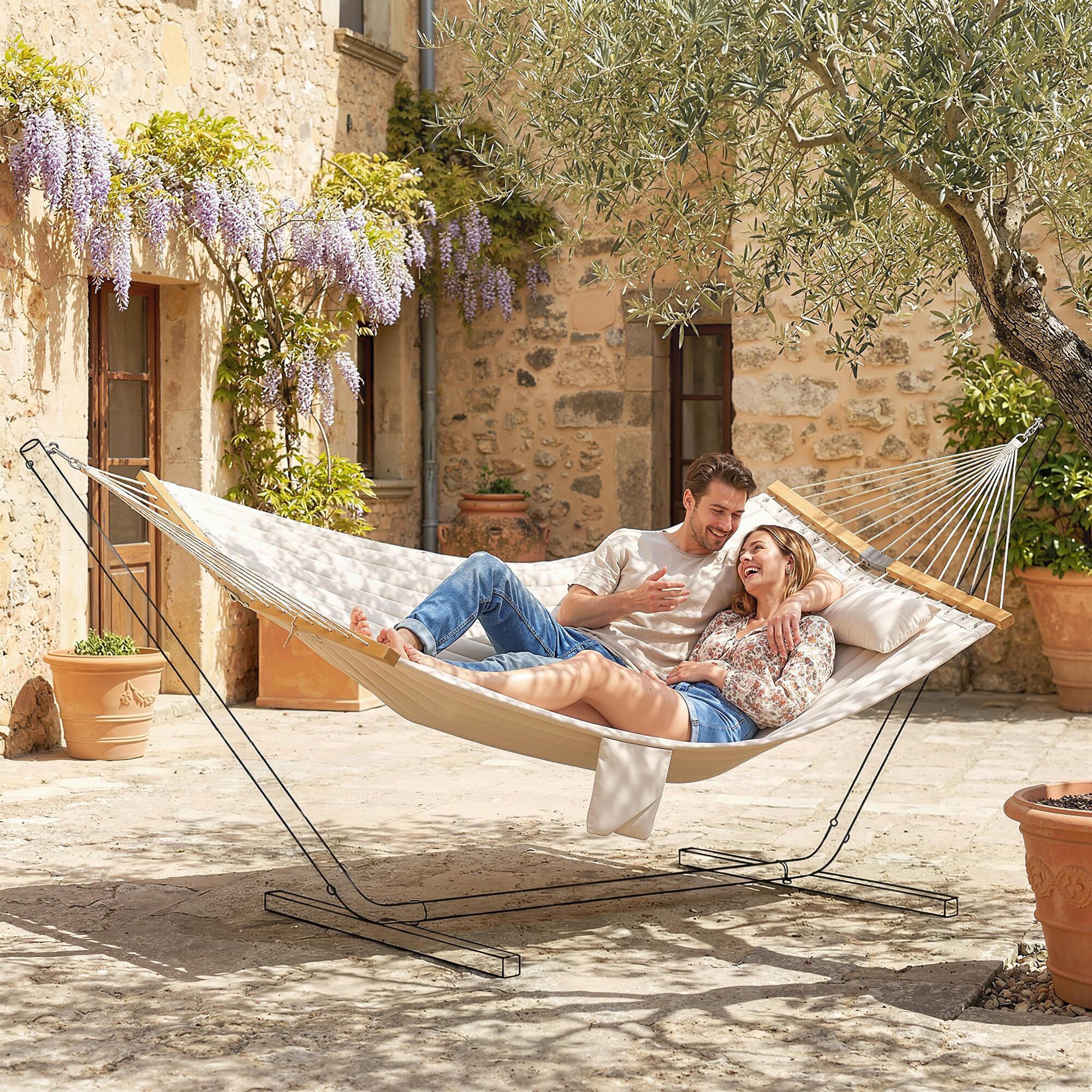 Outsunny Amaca da Esterno Imbottita con Cuscino, 325x140 cm, Bianco Crema 2/7
