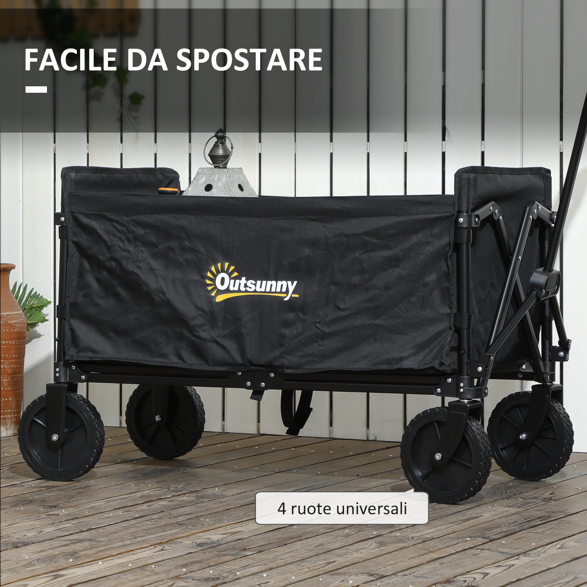 Outsunny Carrello da Esterno da 120L Pieghevole 90x48x62 cm Nero 7/7