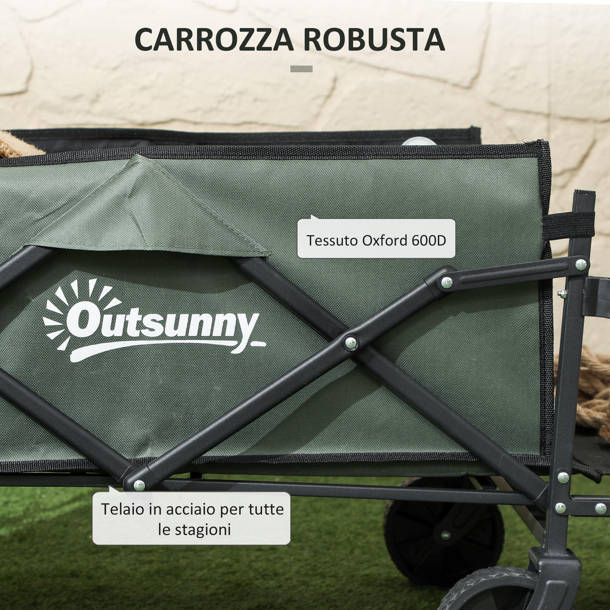 Outsunny Carrello da Esterno da 72L Pieghevole 76x48x65-92 cm Verde 5/7