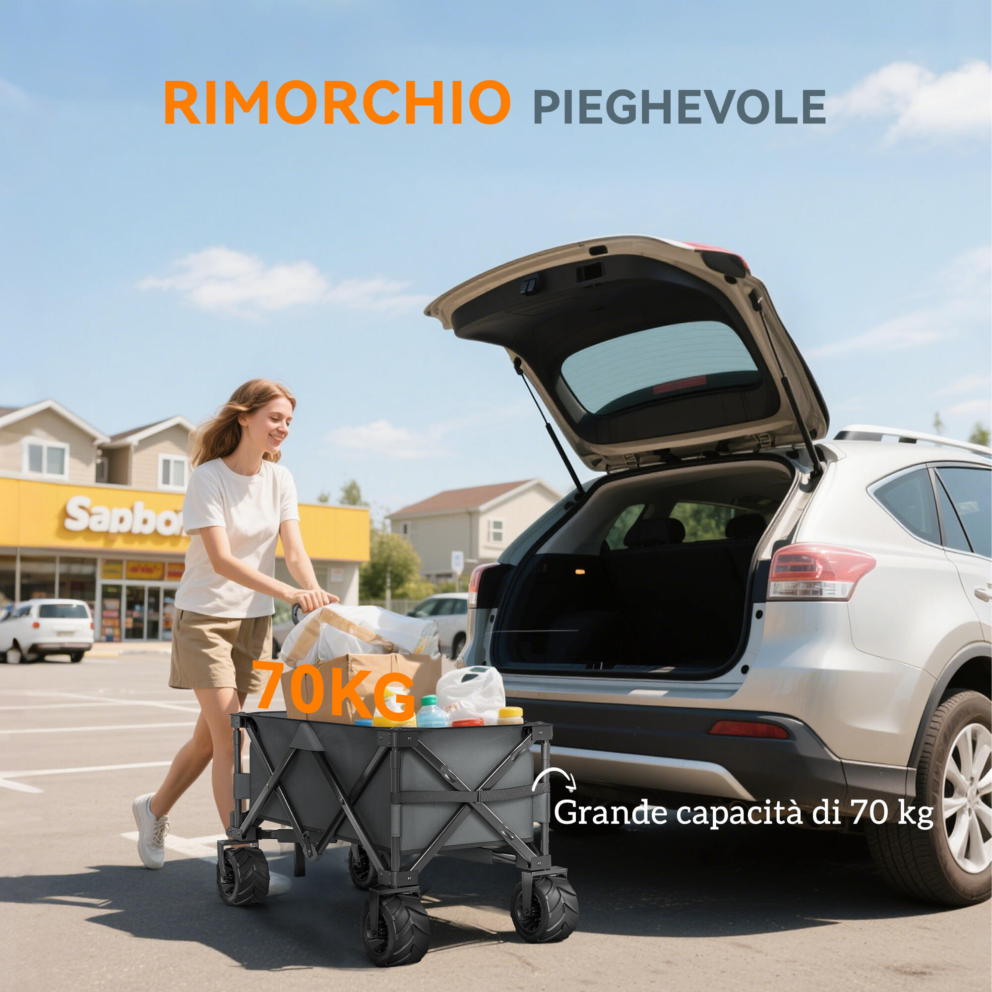 Outsunny Carrello da Esterno max 70kg con Maniglia Telescopica Grigio 7/7