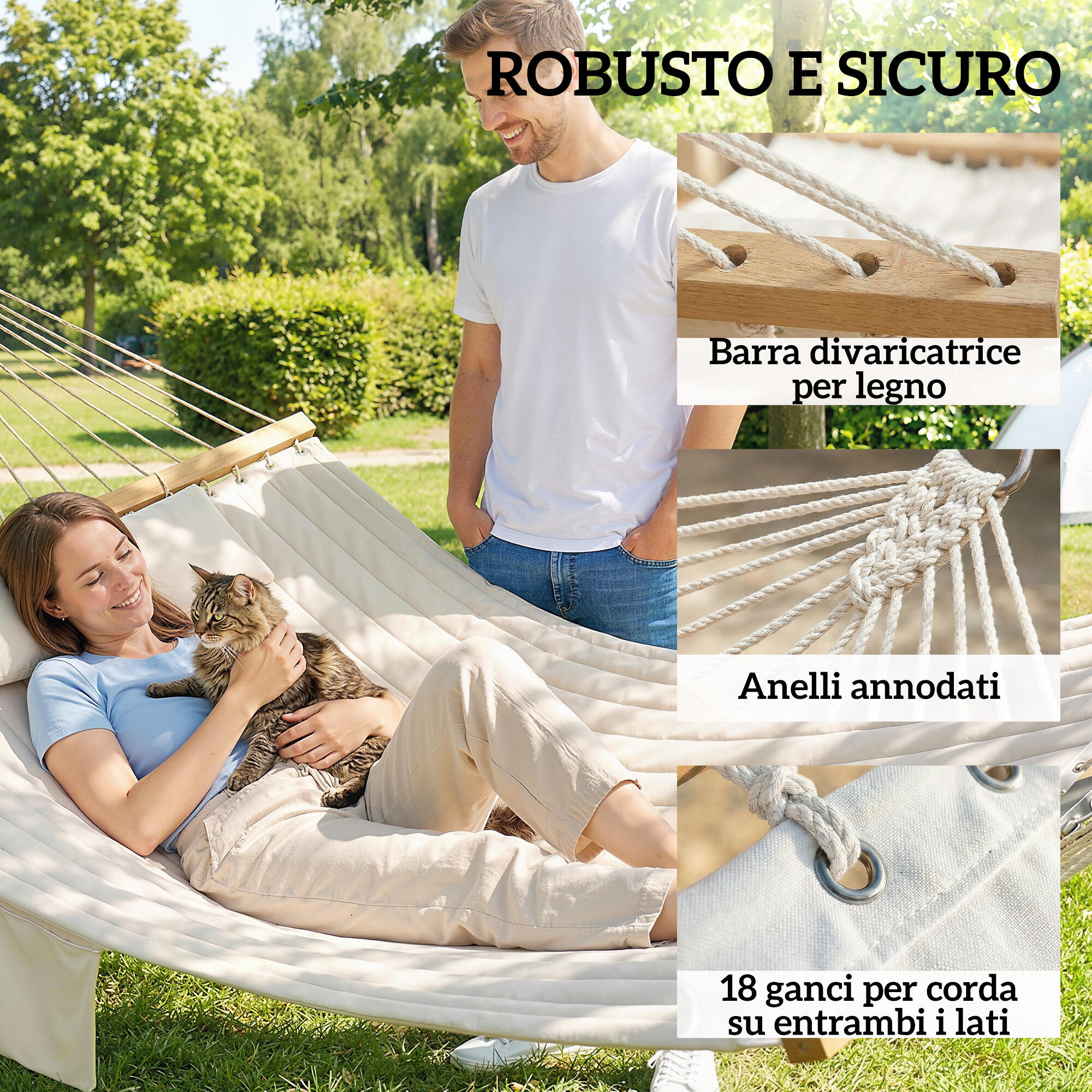 Outsunny Amaca da Esterno Imbottita con Cuscino, 325x140 cm, Bianco Crema 6/7