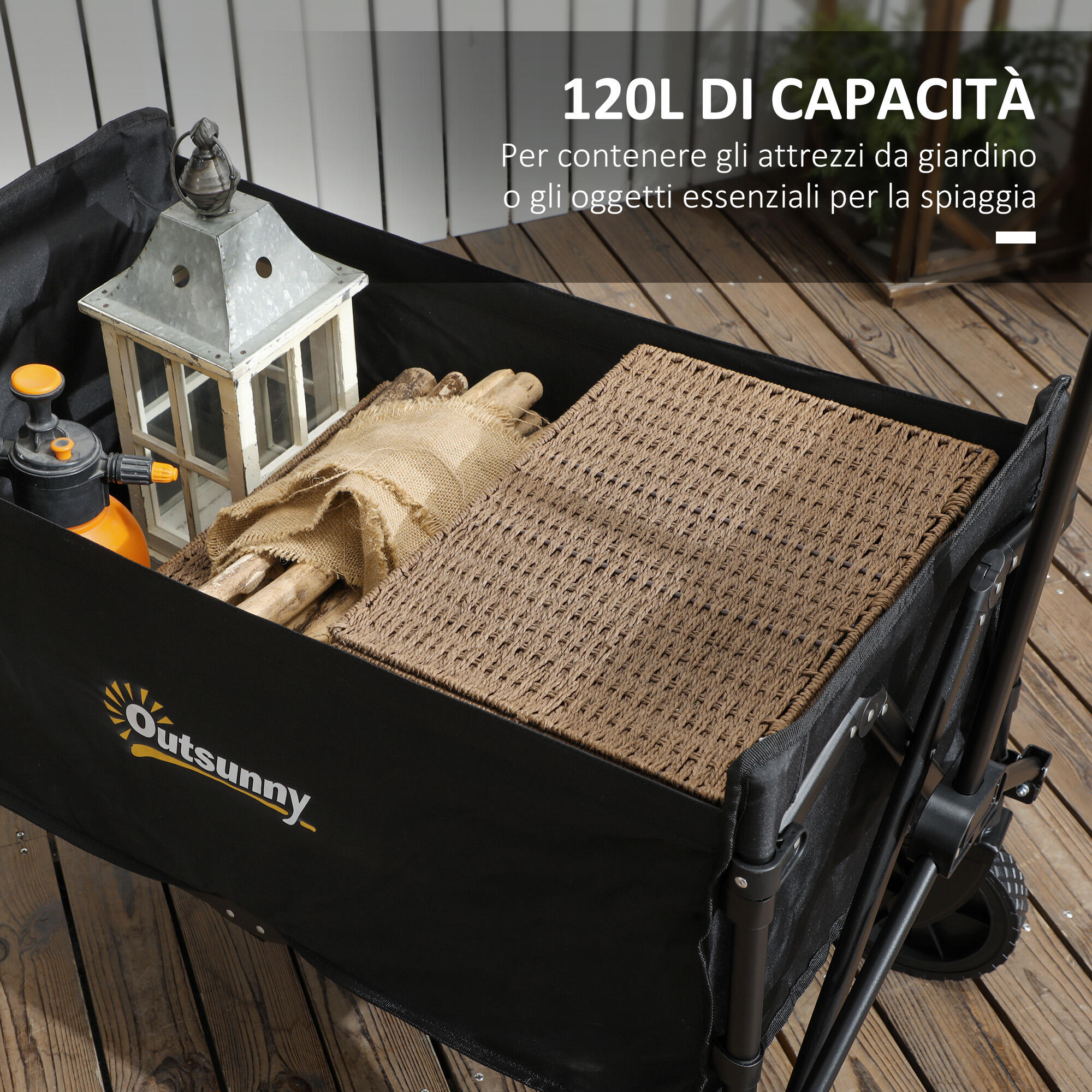Outsunny Carrello da Esterno da 120L Pieghevole 90x48x62 cm Nero 4/7