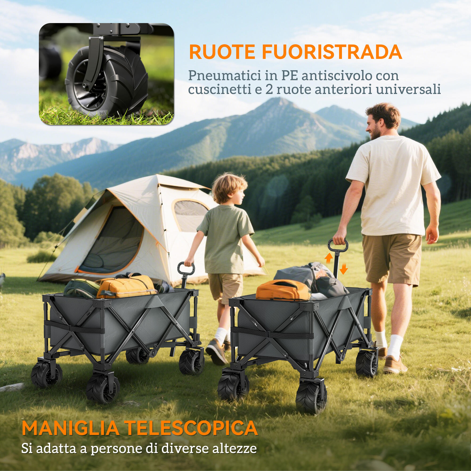 Outsunny Carrello da Esterno max 70kg con Maniglia Telescopica Grigio 4/7