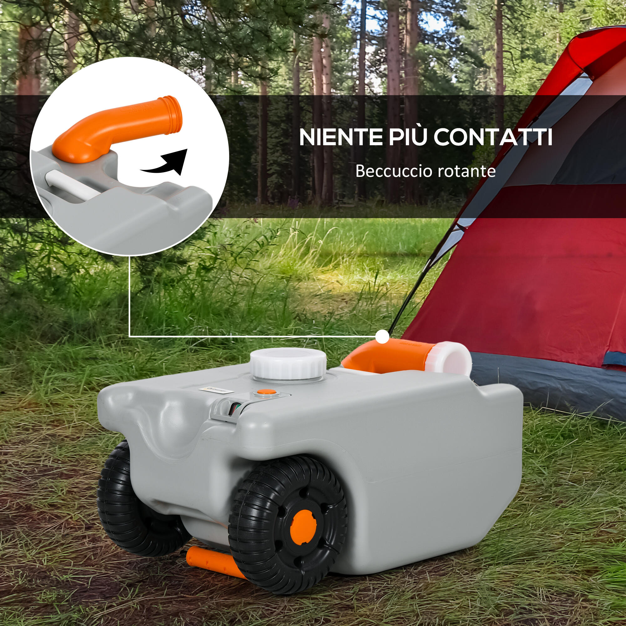 Outsunny Serbatoio per Acqua da Campeggio 22L Ruote e Maniglia Grigio 6/7