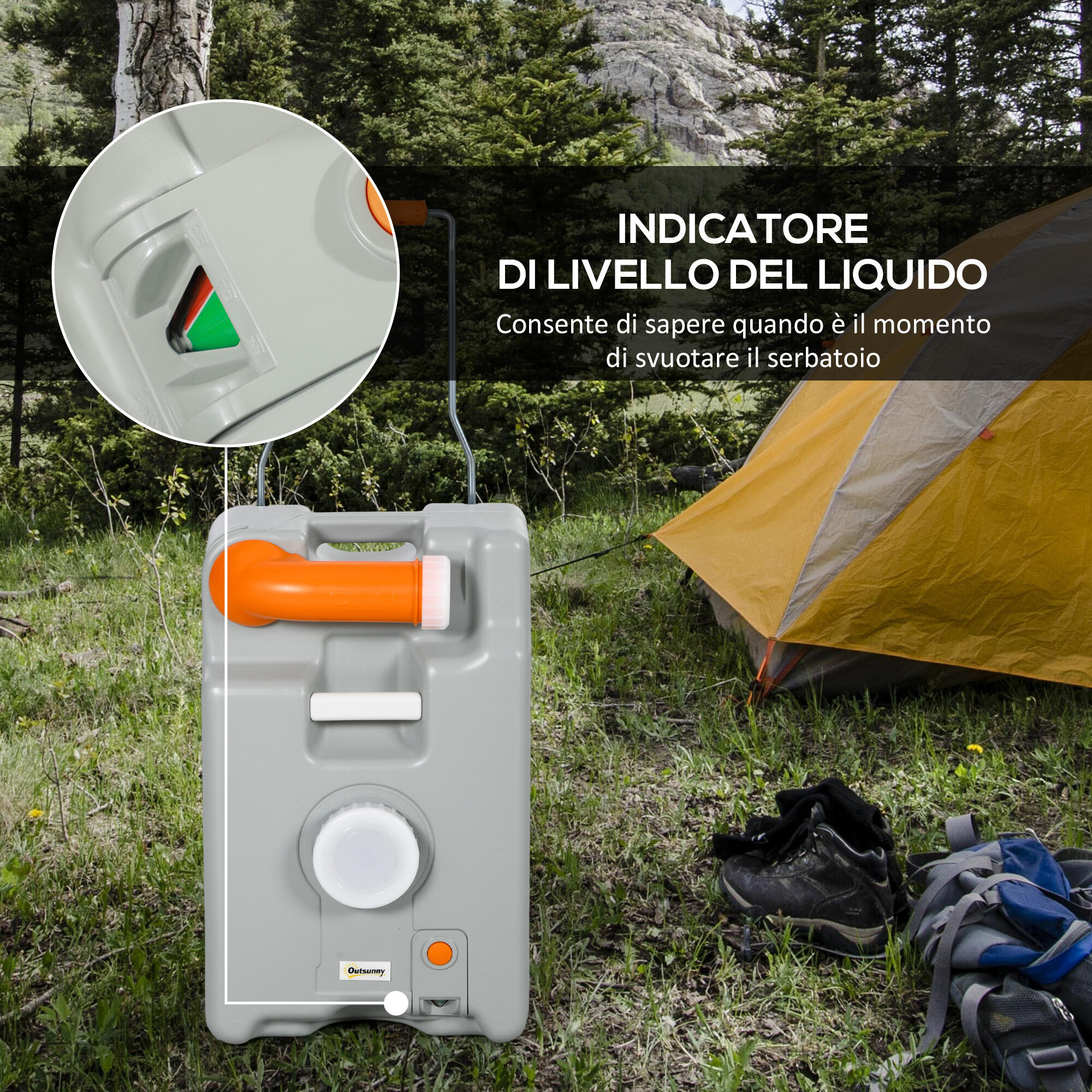 Outsunny Serbatoio per Acqua da Campeggio 22L Ruote e Maniglia Grigio 7/7