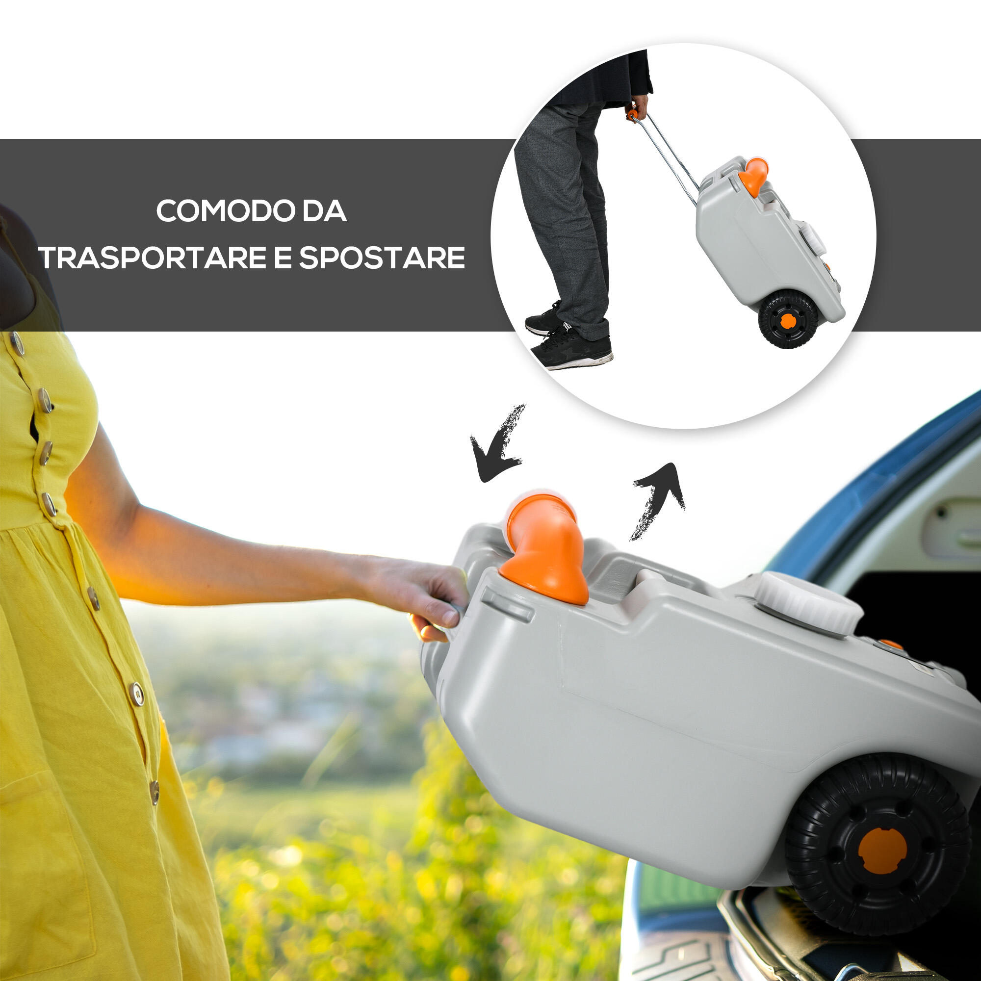 Outsunny Serbatoio per Acqua da Campeggio 22L Ruote e Maniglia Grigio 5/7