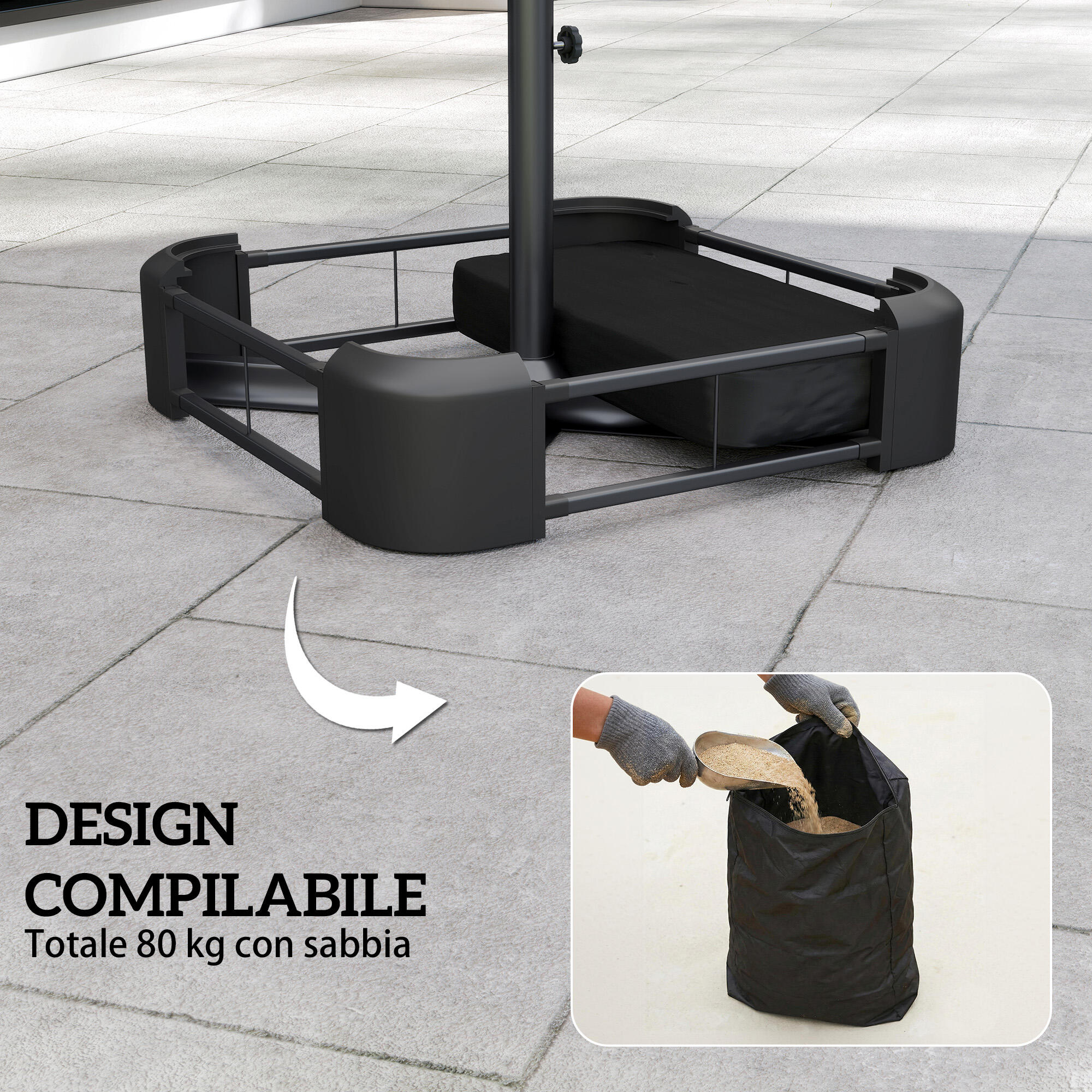 Outsunny Base per Ombrellone a Sbalzo Riempibile 80kg, Nero 4/7