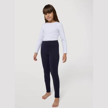 Legging chaud fille en coton naturel marine