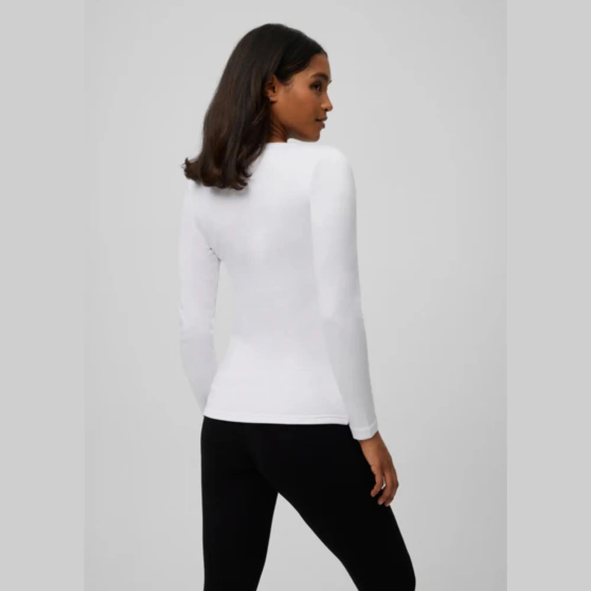 T-shirt col rond manches longues en coton blanc chaud 3/5