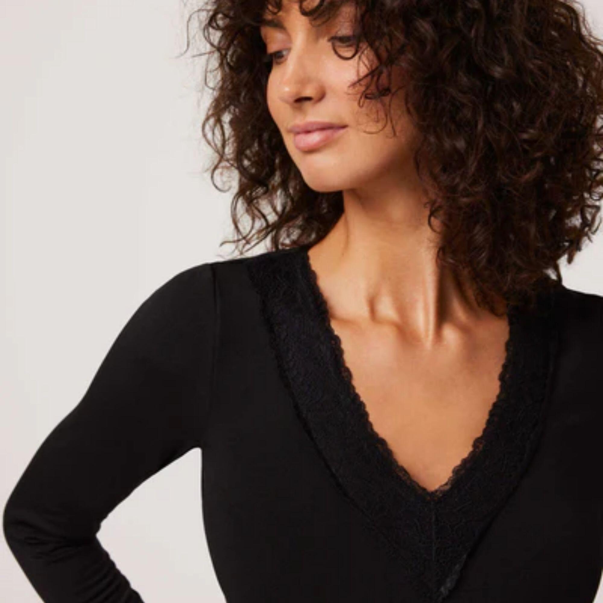 Body térmico de manga larga para Mujer Ysabel Mora Con cuello de pico y encaje 3/4