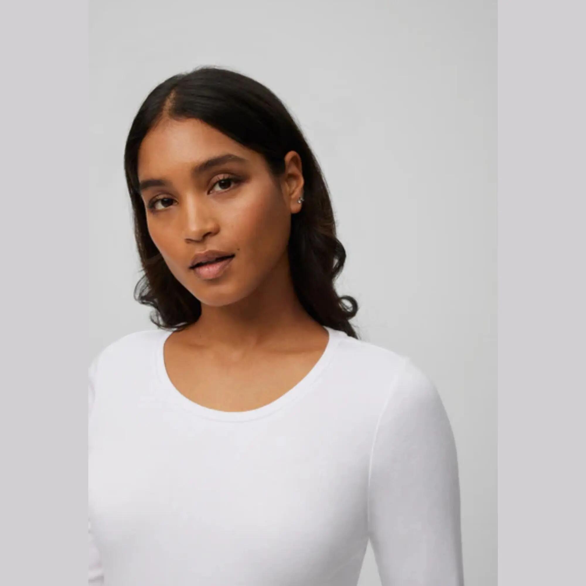 T-shirt col rond manches longues en coton blanc chaud 2/5