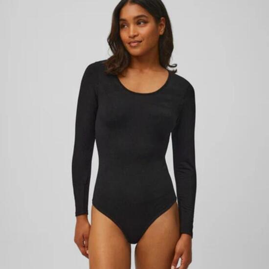 Body thermique noir à manches longues avec intérieur en peluche