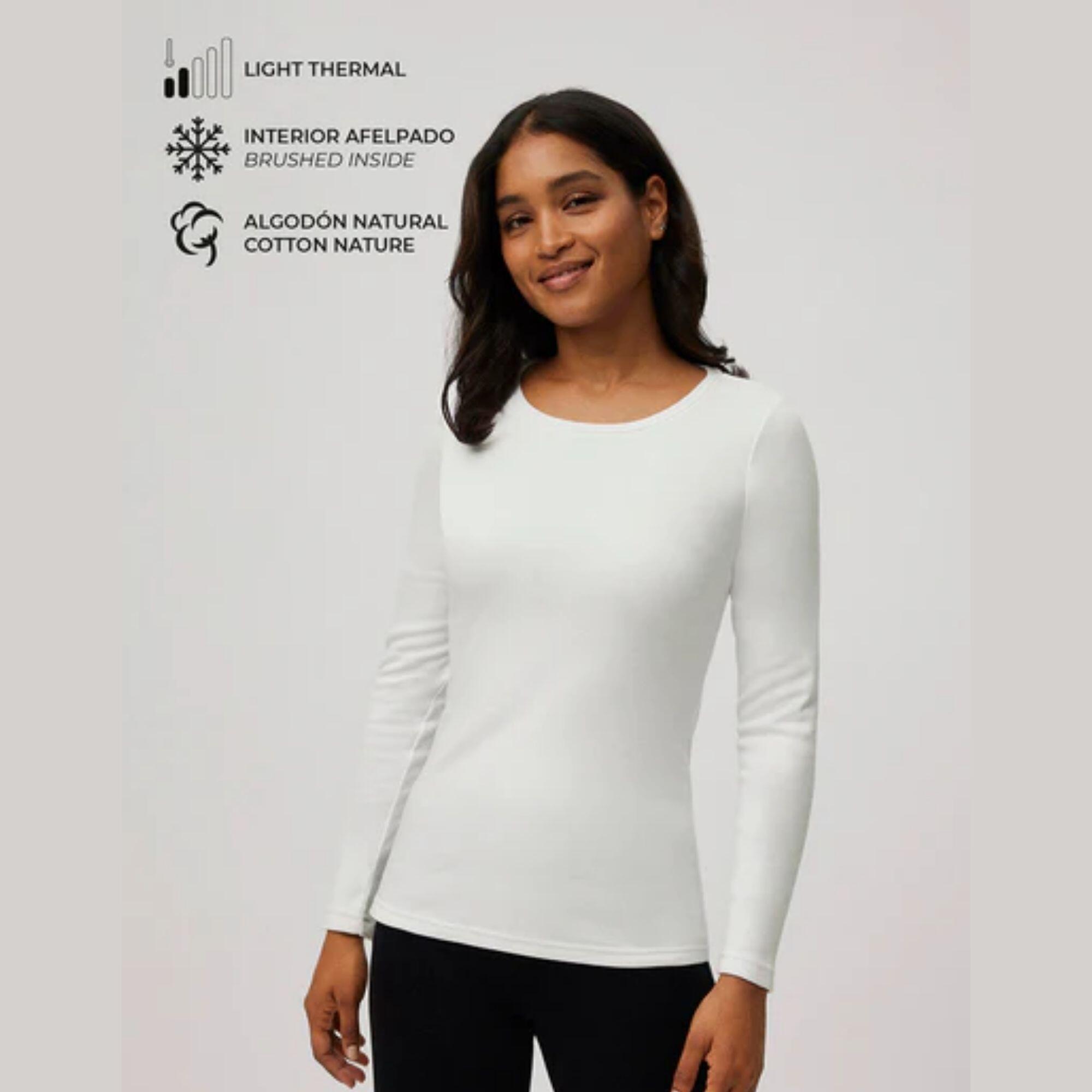 T-shirt col rond manches longues en coton blanc chaud 4/5
