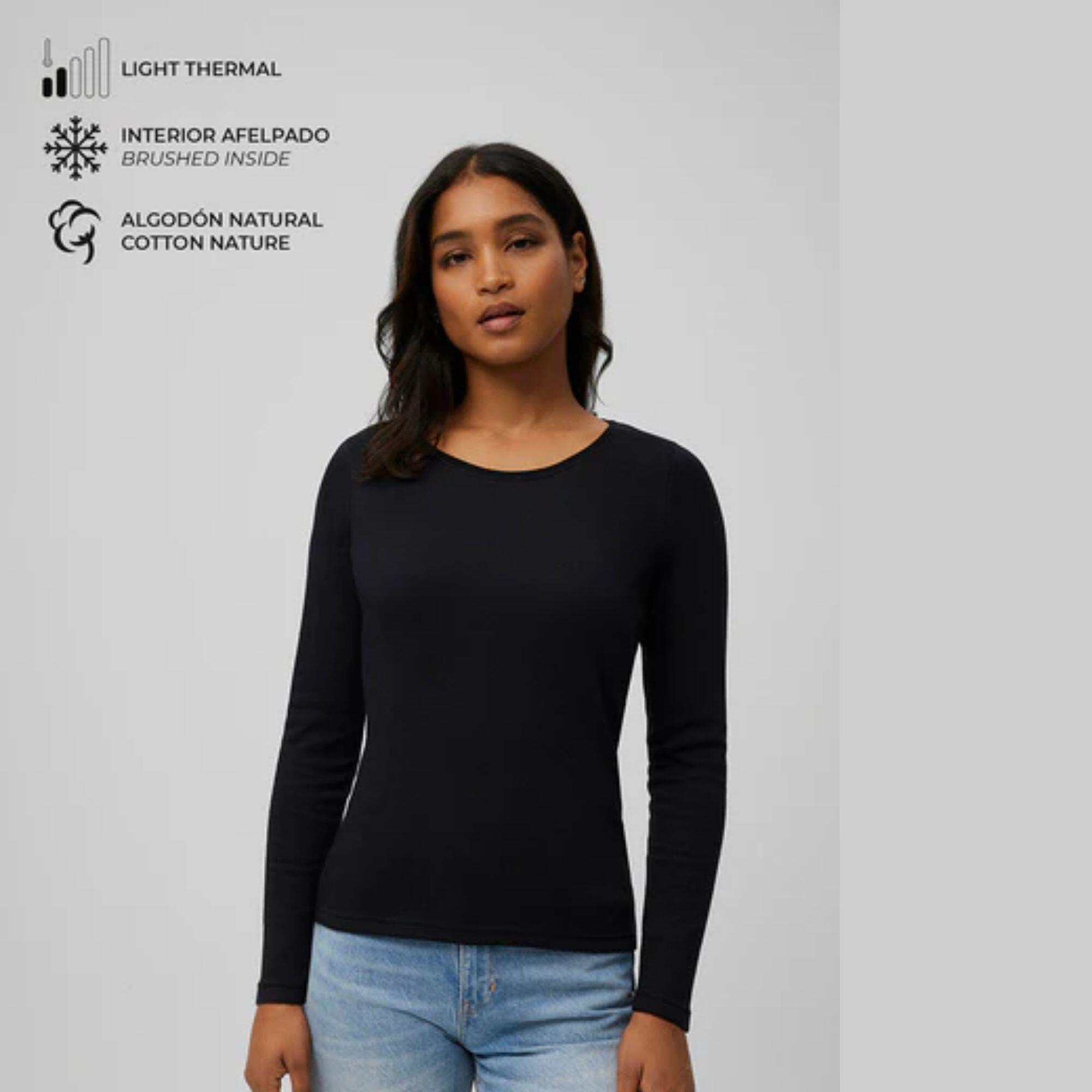 T-shirt chaud col rond manches longues en coton noir 4/5