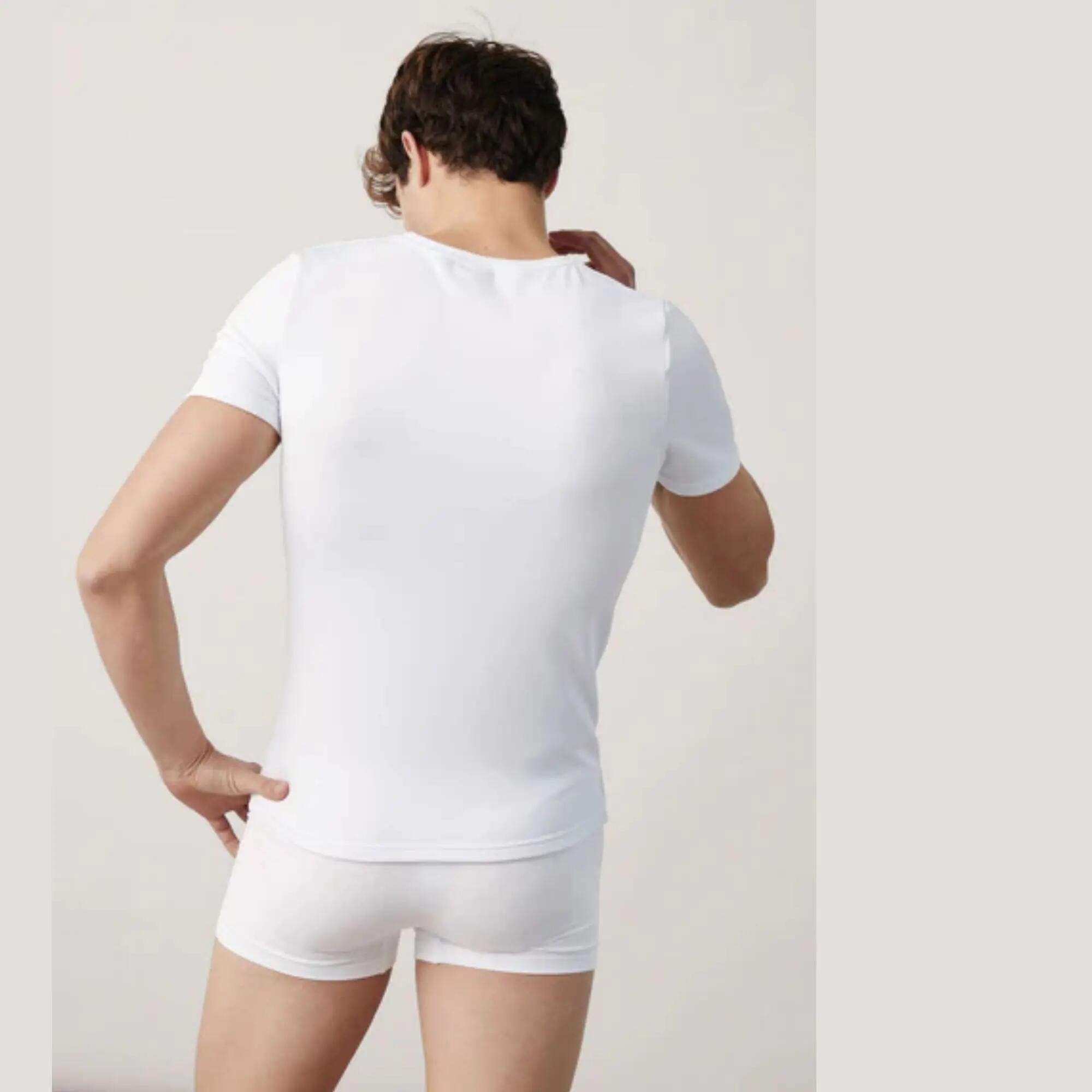 T-shirt sous-vêtement thermique blanc manches courtes col V 3/5