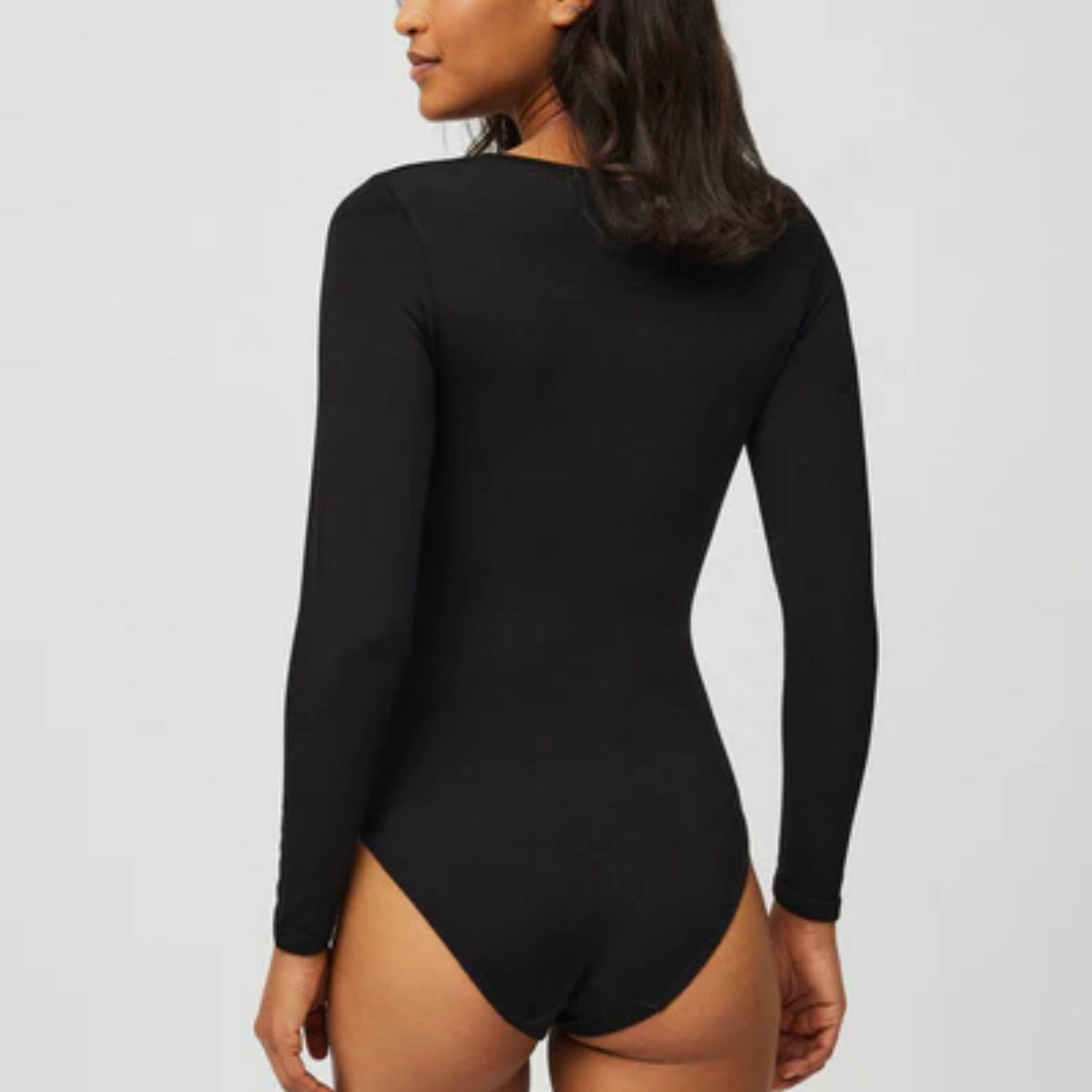 Body thermique noir à manches longues avec intérieur en peluche 2/3