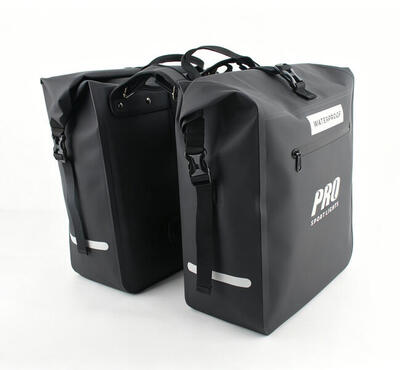 Dubbele fietstas 56 liter zwart met reflectoren waterdicht
