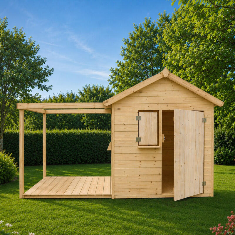 Cabane bois enfant avec pergola et comptoir EPICERIE 2/5