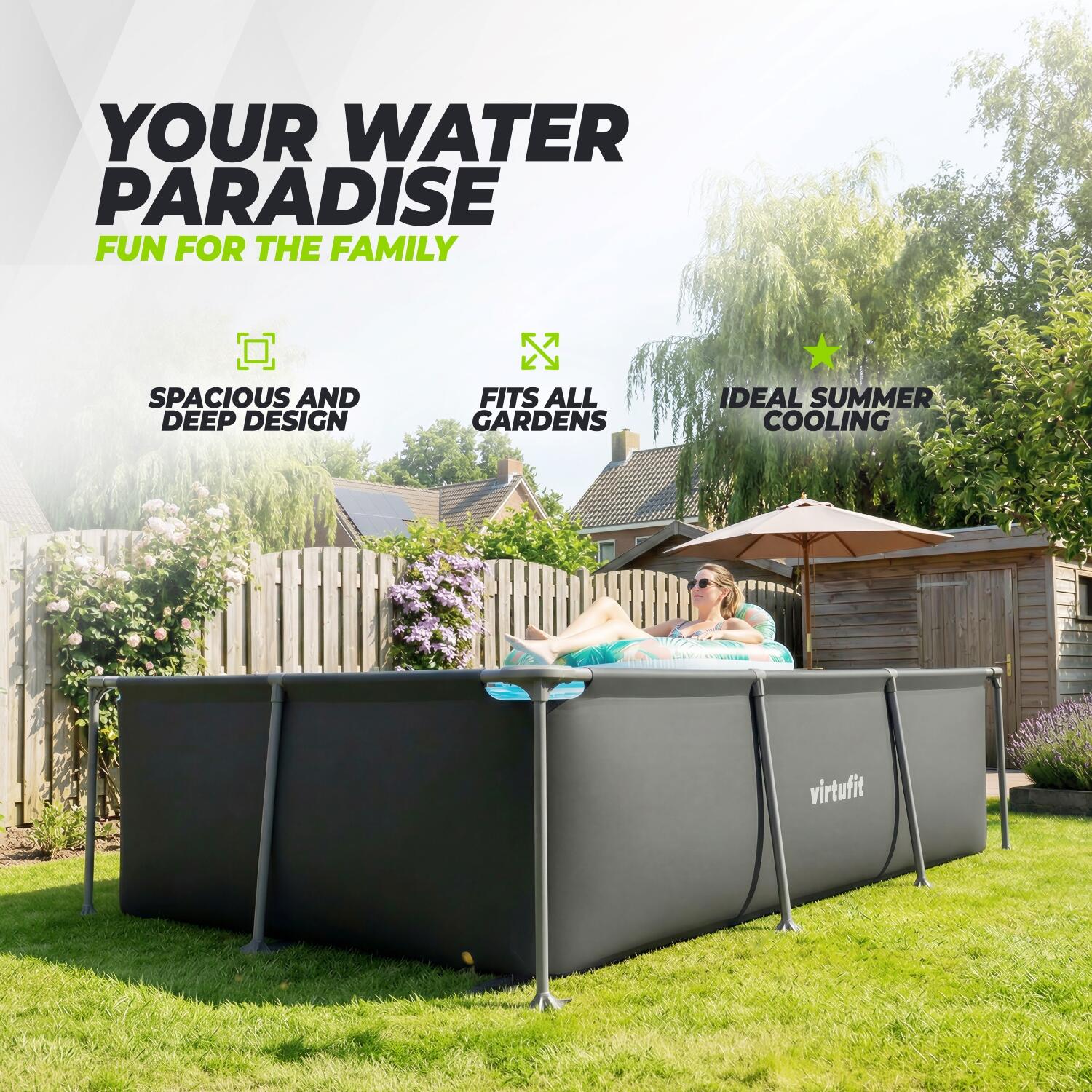 Swimming Pool - Rectangular - 260 x 180 x 66 cm - Anthracite 2/7