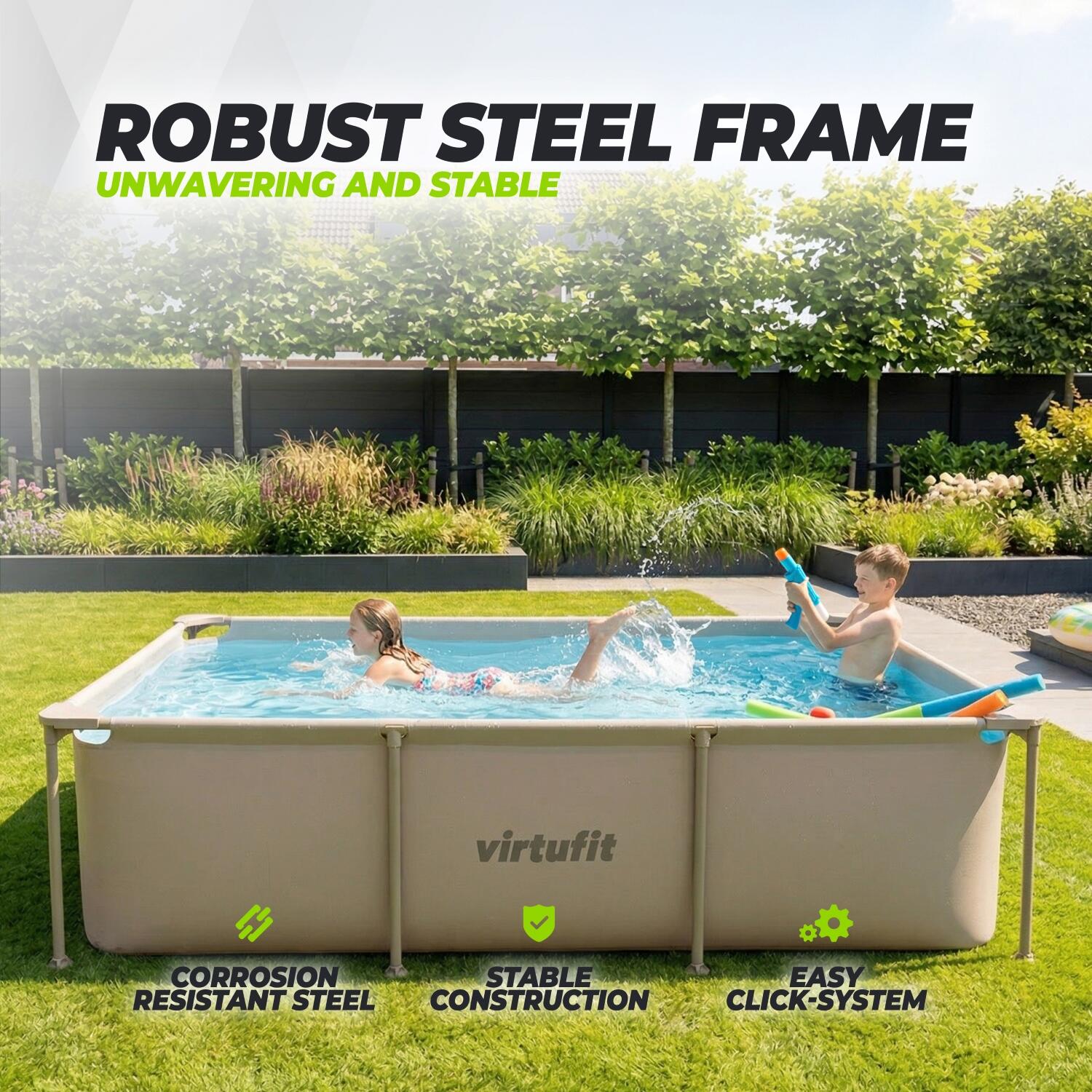 Zwembad - Rechthoekig - 260 x 180 x 66 cm - Beige - Inclusief Filterpomp 4/7
