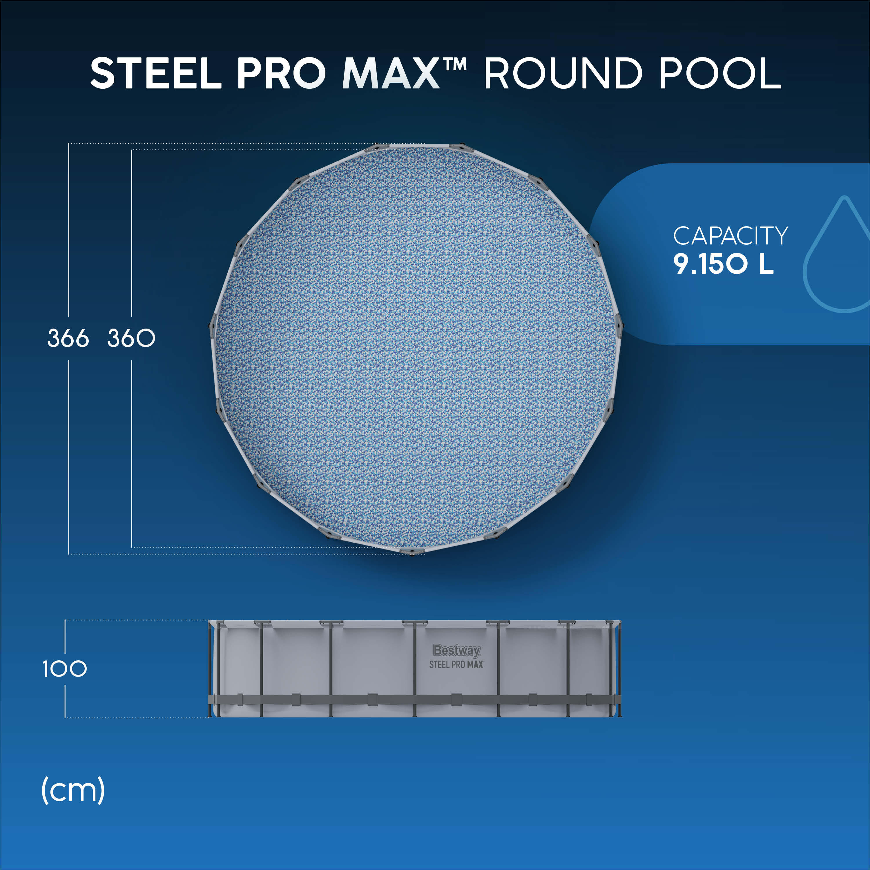 Bestway 5616B-7 Piscina base fuori terra Steel Pro Max da 366x100 cm 2/7