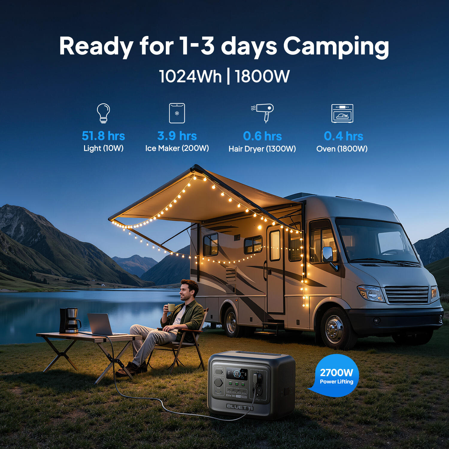 Elite 100 V2 estación &Charger 1,1024Wh,carga completa 2H vía coche para camping 5/7