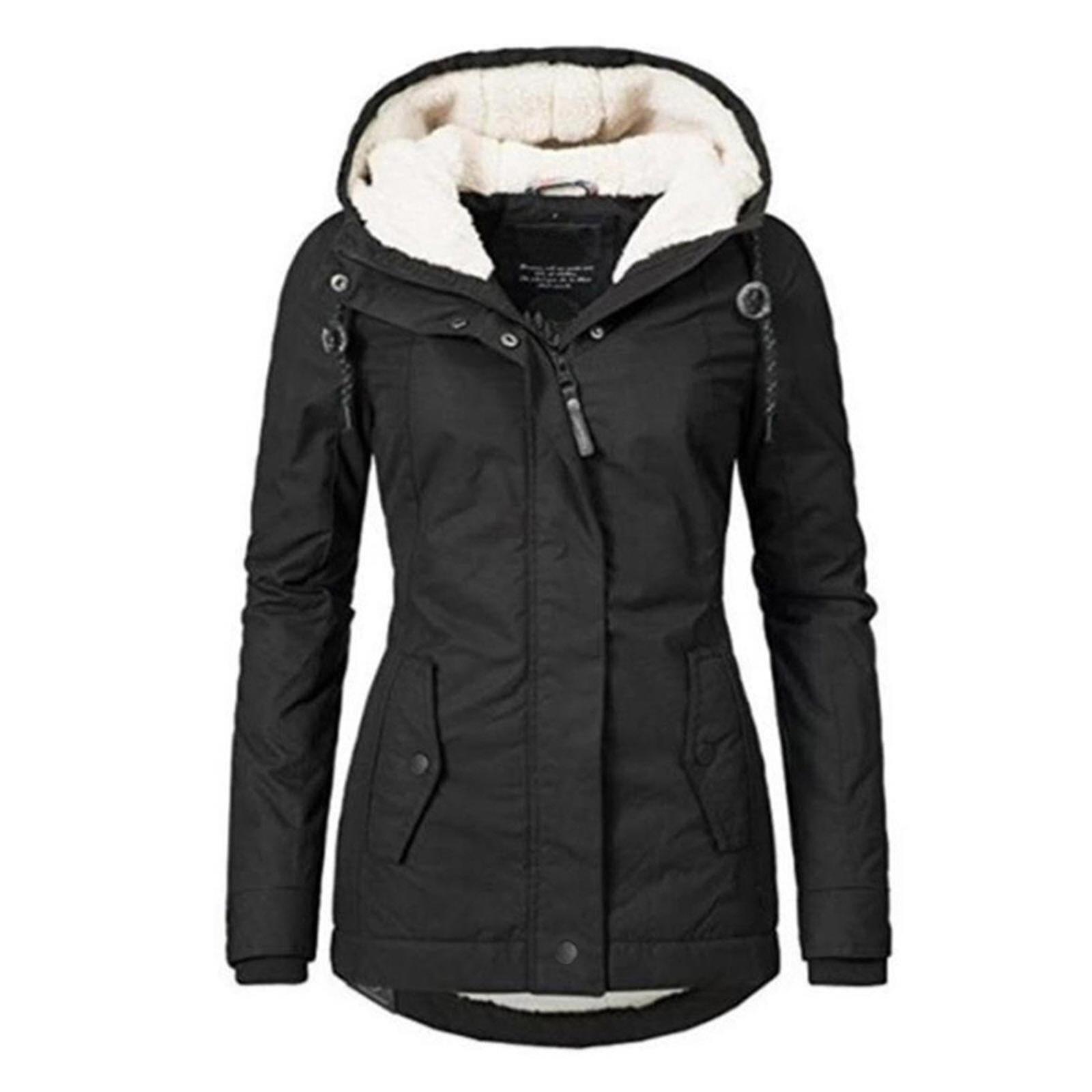 Waterproof Winter Jacket with Hood for Women - Black XXXXL