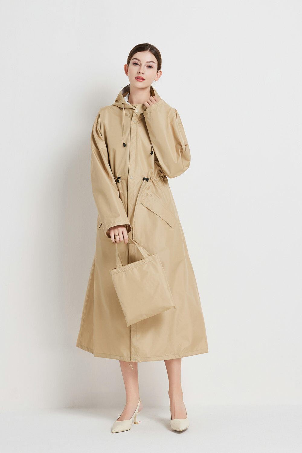 Women's Lightweight Waterproof Rain Jacket - Khaki L