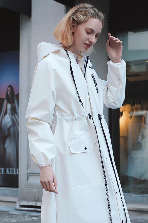 Women's Long Waterproof Rain Jacket with Hood and Visor - White M