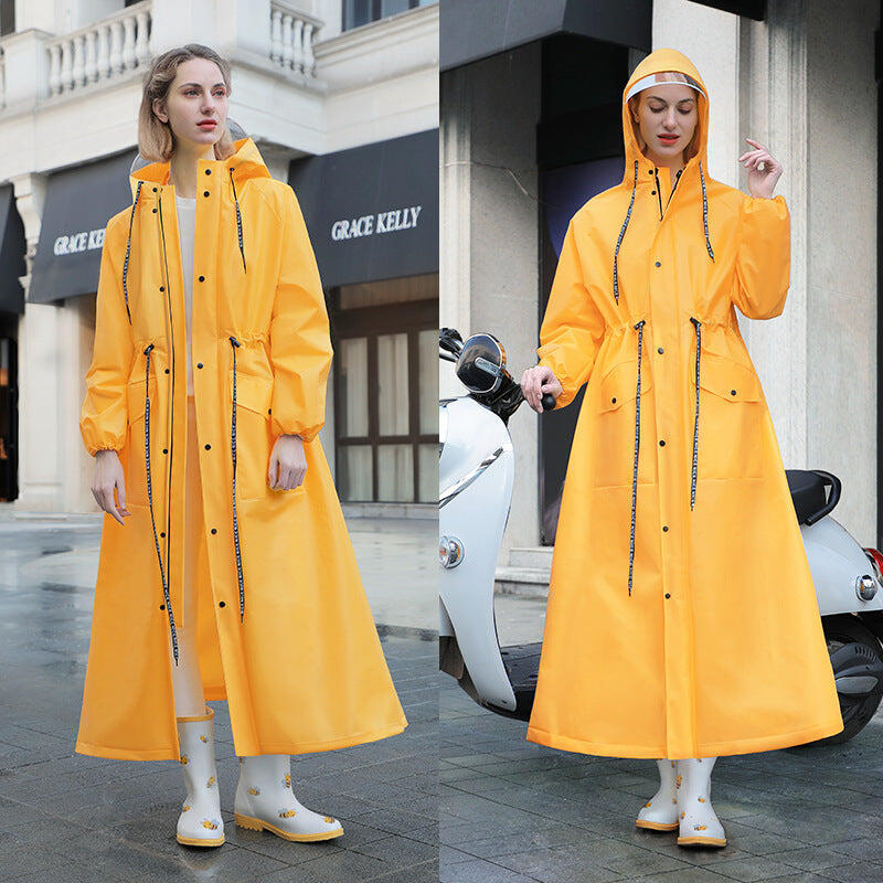 Women's Long Waterproof Rain Jacket with Hood and Visor - Yellow XL