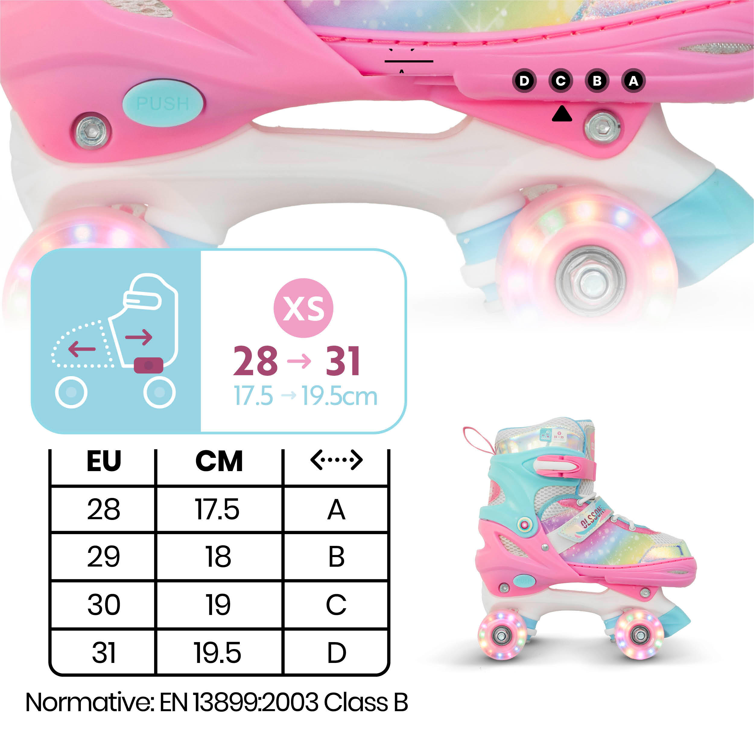 Patines 4 ruedas BLOSSOM Turquesa talla ajustable (28-31) rodamientos ABEC7 4/7