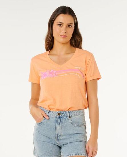 T-shirt Dames Molokaï imprimé V - Salmon
