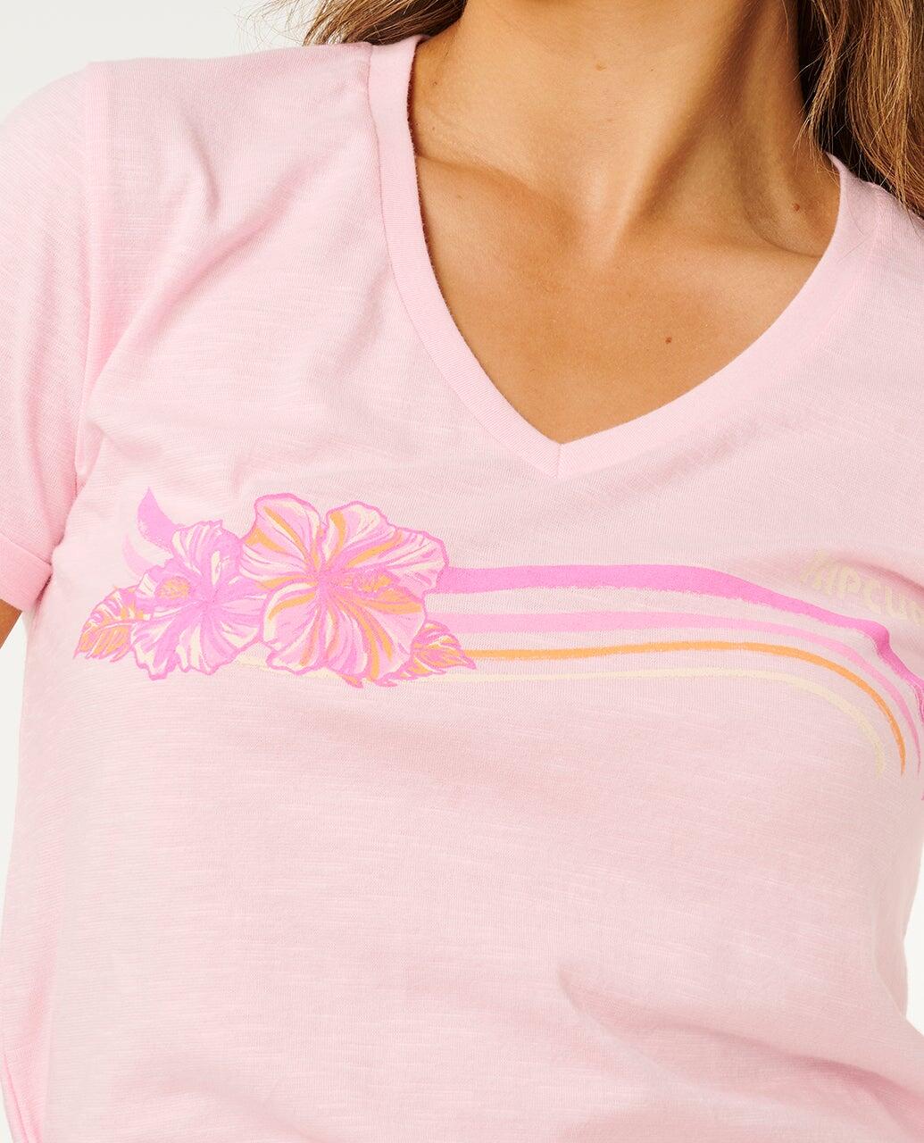 T-shirt Mulher Molokaï imprimé V - Soft Pink Hawaii 5/6
