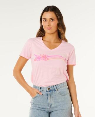 T-shirt dames molokaï imprimé v - soft pink hawaii