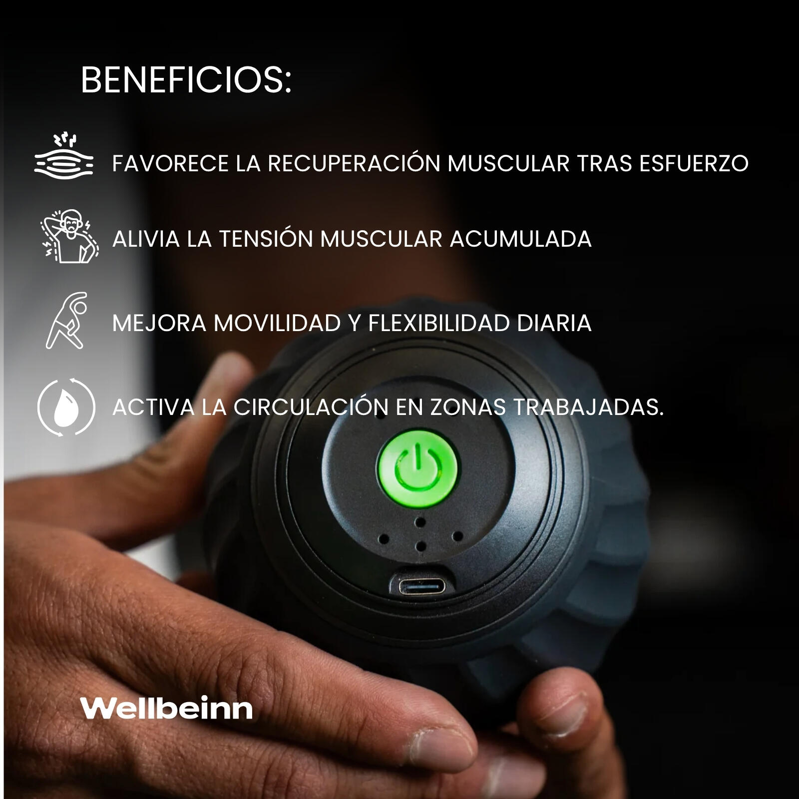 Rollinn Ball by Wellbeinn — Pelota Masaje Vibratoria | Puntos Gatillo y Trabajo 3/7