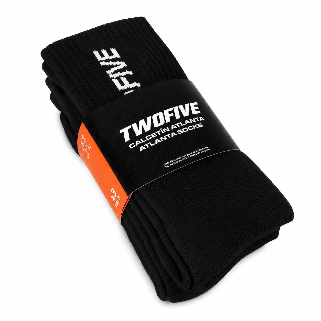 Meias Desportivas Unissexo TWOFIVE - Algodão Acolchoado - 3 Pares - Preto 2/6