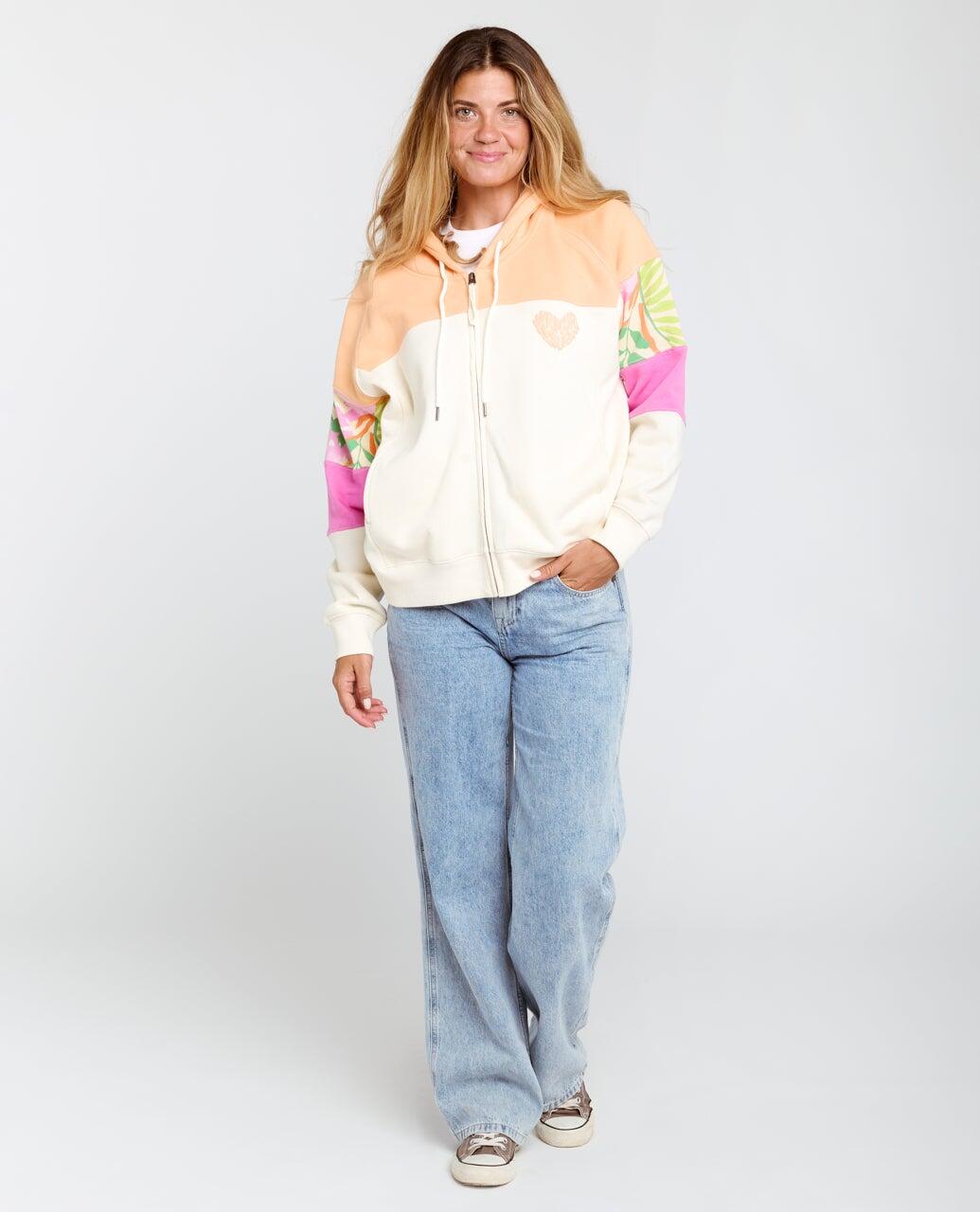 Sweat à capuche Femme zippé Colour Block - Off White 4/6