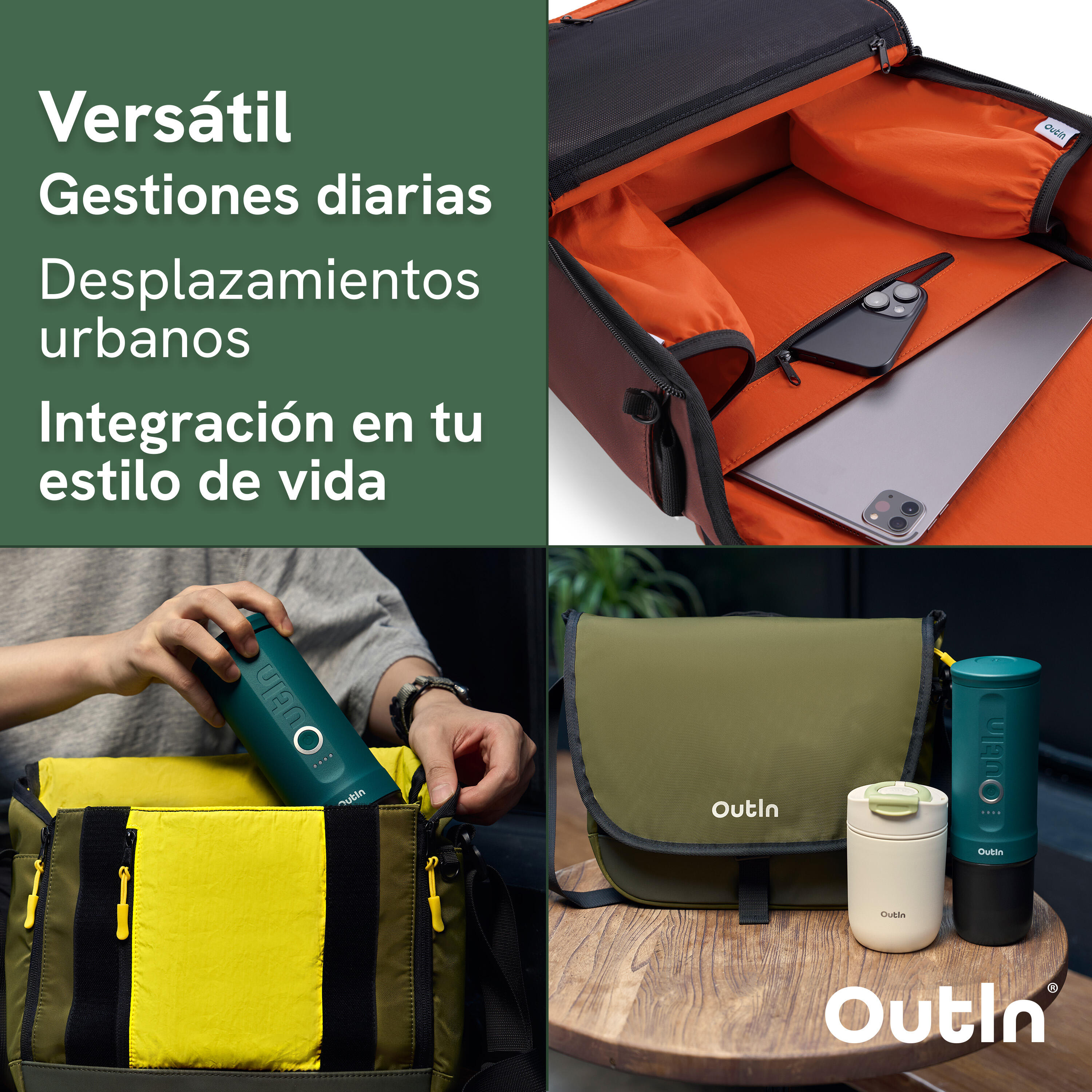 Outin Flex Messenger bolsa bandolera resistente al agua, verde 5/5