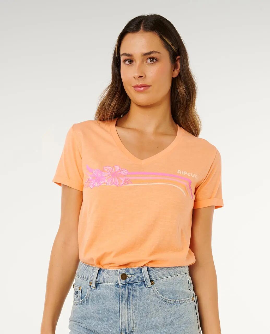 T-shirt Mulher Molokaï imprimé V - Salmon 6/6
