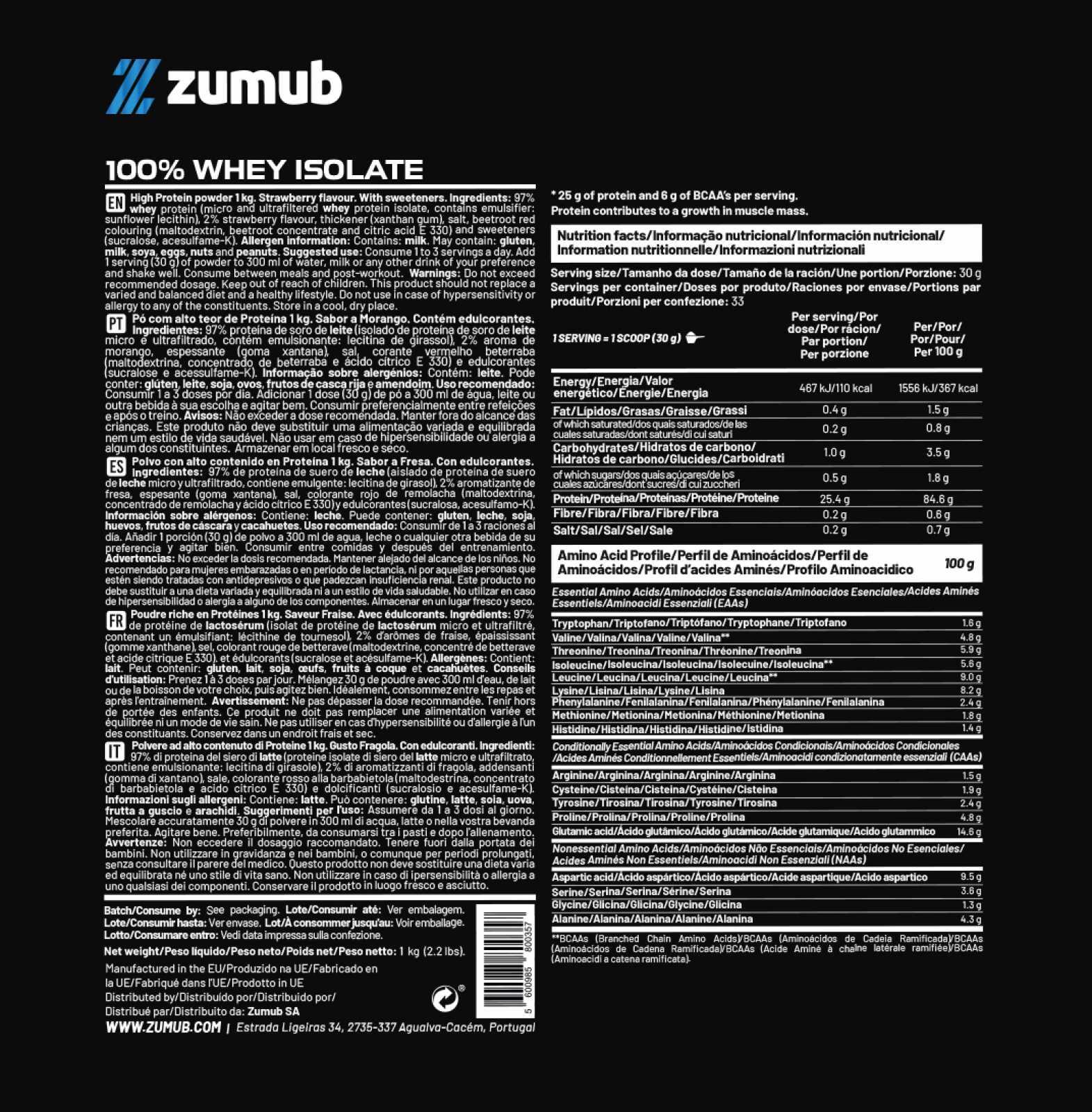 Zumub 100% Whey Isolate 1kg - Fraise 2/2