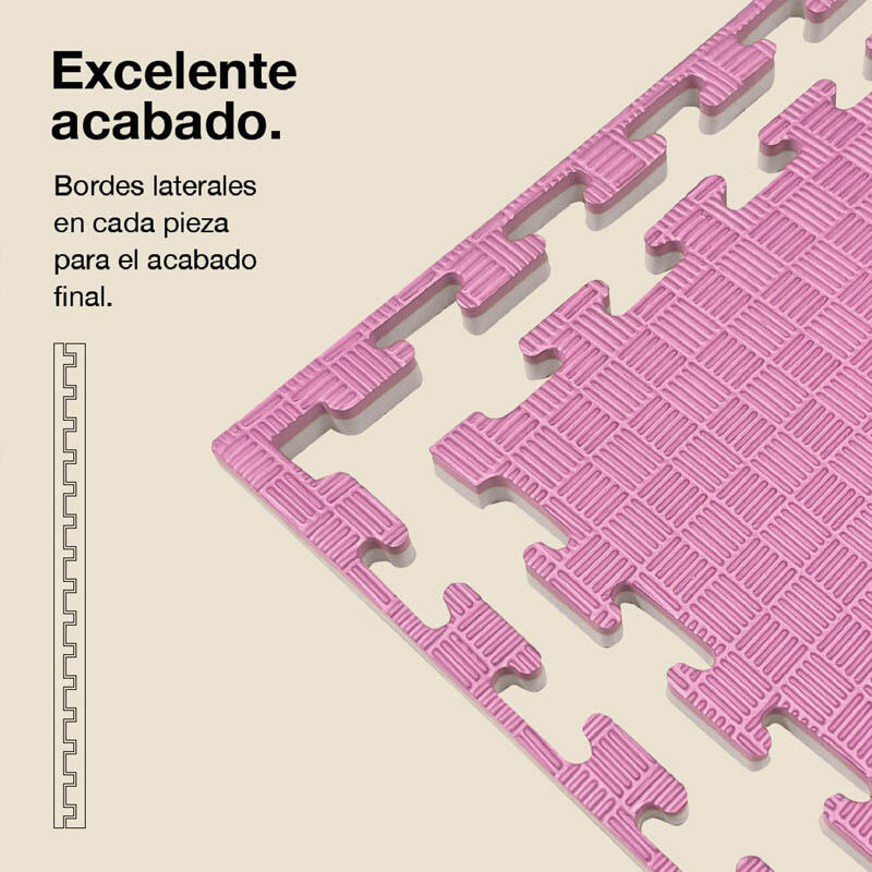 Tatame puzzle 1x1m 2cm, Modelo 5 linhas Rosa/Branco 3/6