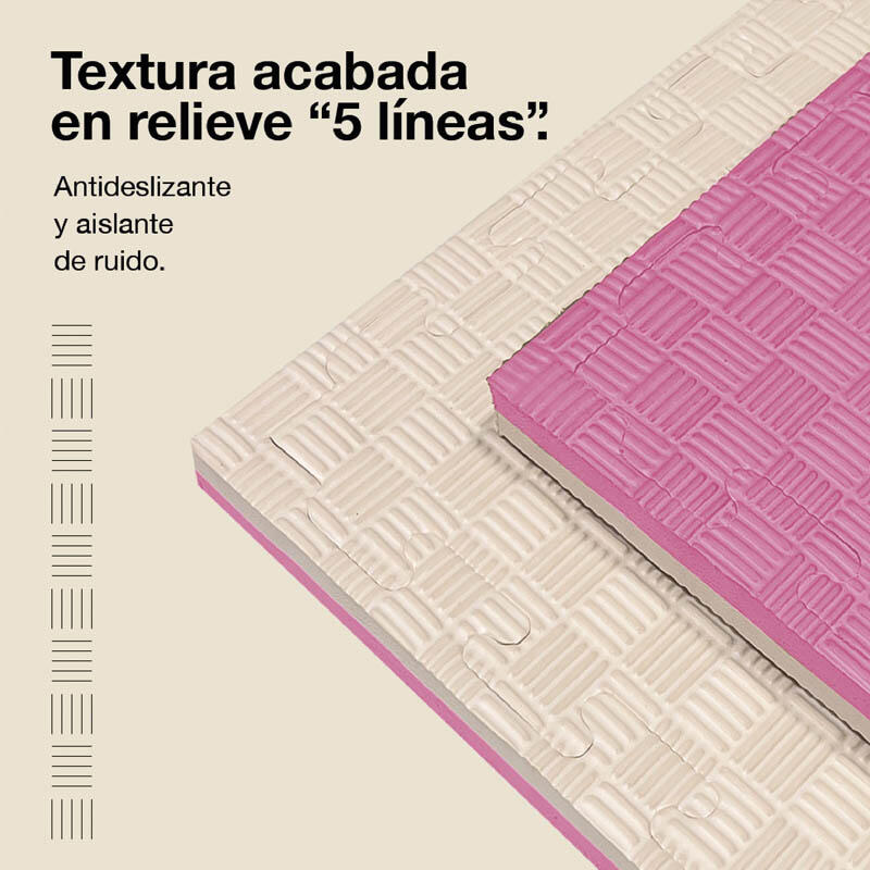 Tatame puzzle 1x1m 2cm, Modelo 5 linhas Rosa/Branco 4/6