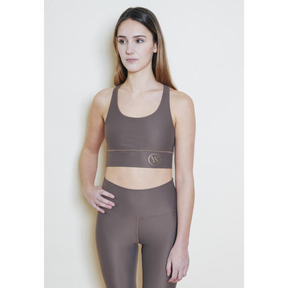 Brassière de Yoga marron recyclée, douce dos croisé et bon maintien