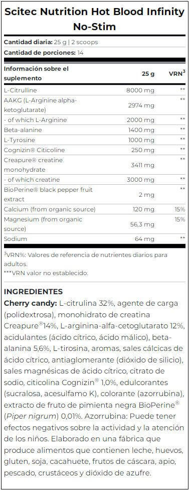 Hot Blood Infinity No-Stim - 350g Cereza Scitec Nutrition 3/3