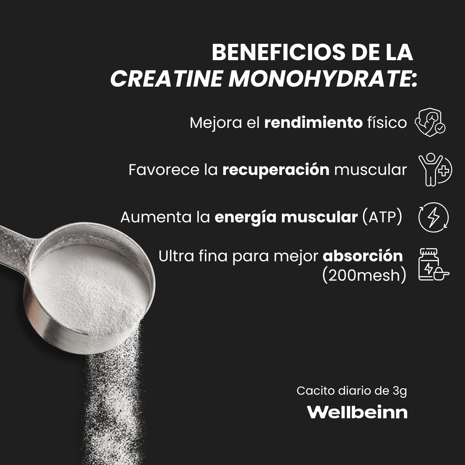 Creatine Monohydrate by Wellbeinn — Ultra Pure 200 Mesh Neutra 300g | Sin Aditiv 2/6