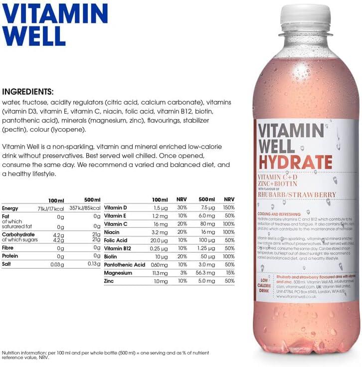 Bebida Vitaminada Hydrate Ruibardo Frambuesa 500ml Vitamin Well 5/5